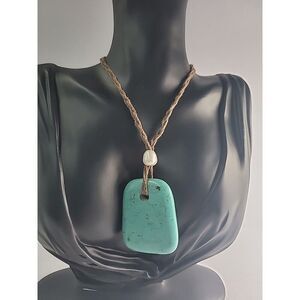Vintage Howlite Stone Pendant on Braided Cord Necklace BoHo Southwestern Style